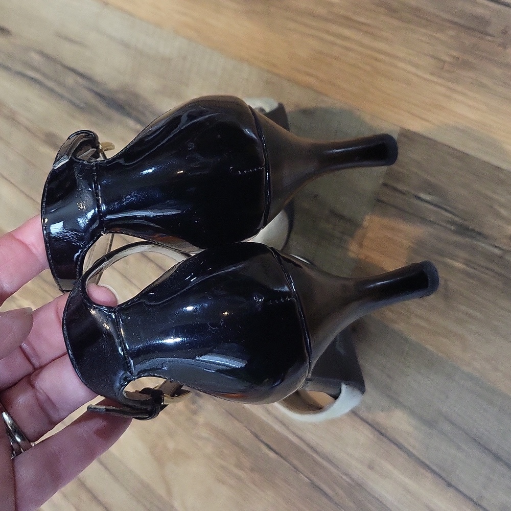 FRANCO SARTO Austin Black Tan Black Ankle Strap Peep Toe 3" Heel - Picture 10 of 12